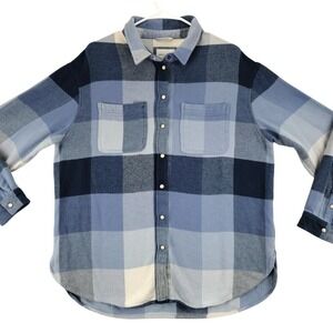 American Eagle Mens Plaid Flannel Shirt Blue Cream Long Sleeve Button Up Size M